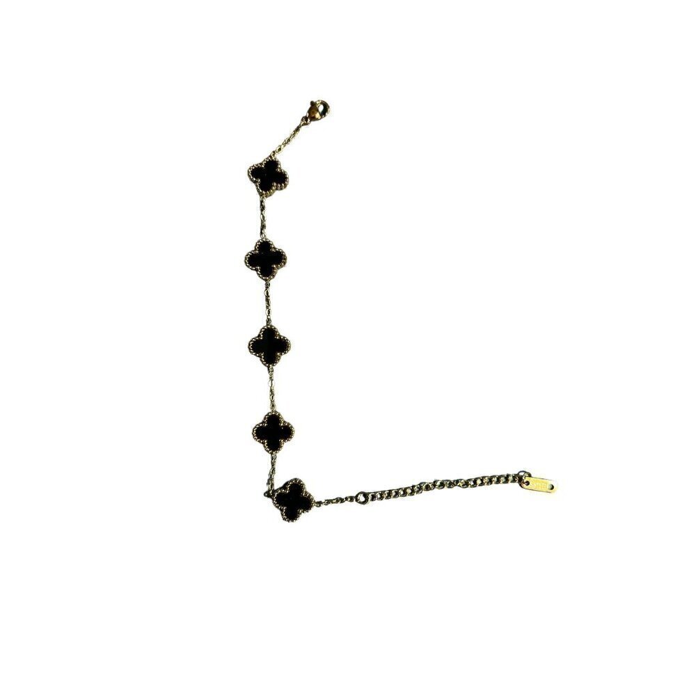 PLATED GOLD BLACK CLOVER BRACELET IRISH SHAMROCK STAINLESS STEAL